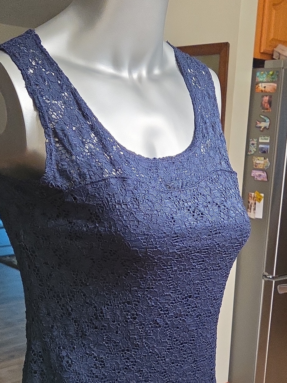 Dots Navy Lace Asymmetrical Dress - Sleeveless Scoop Neck